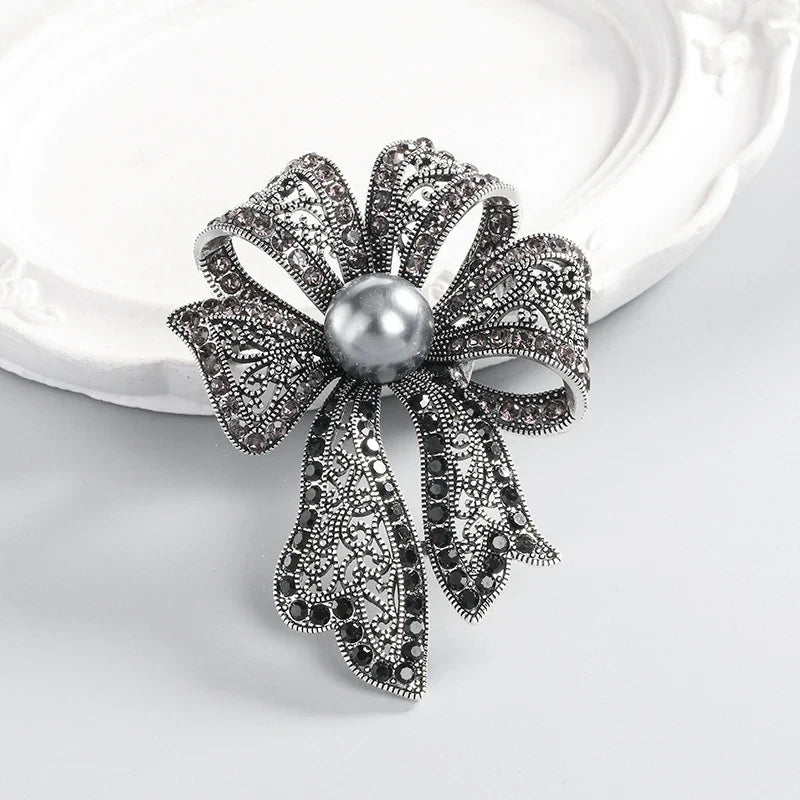 Vintage Rhinestone Pearl Bowknot Brooch for Women | Gift Pin