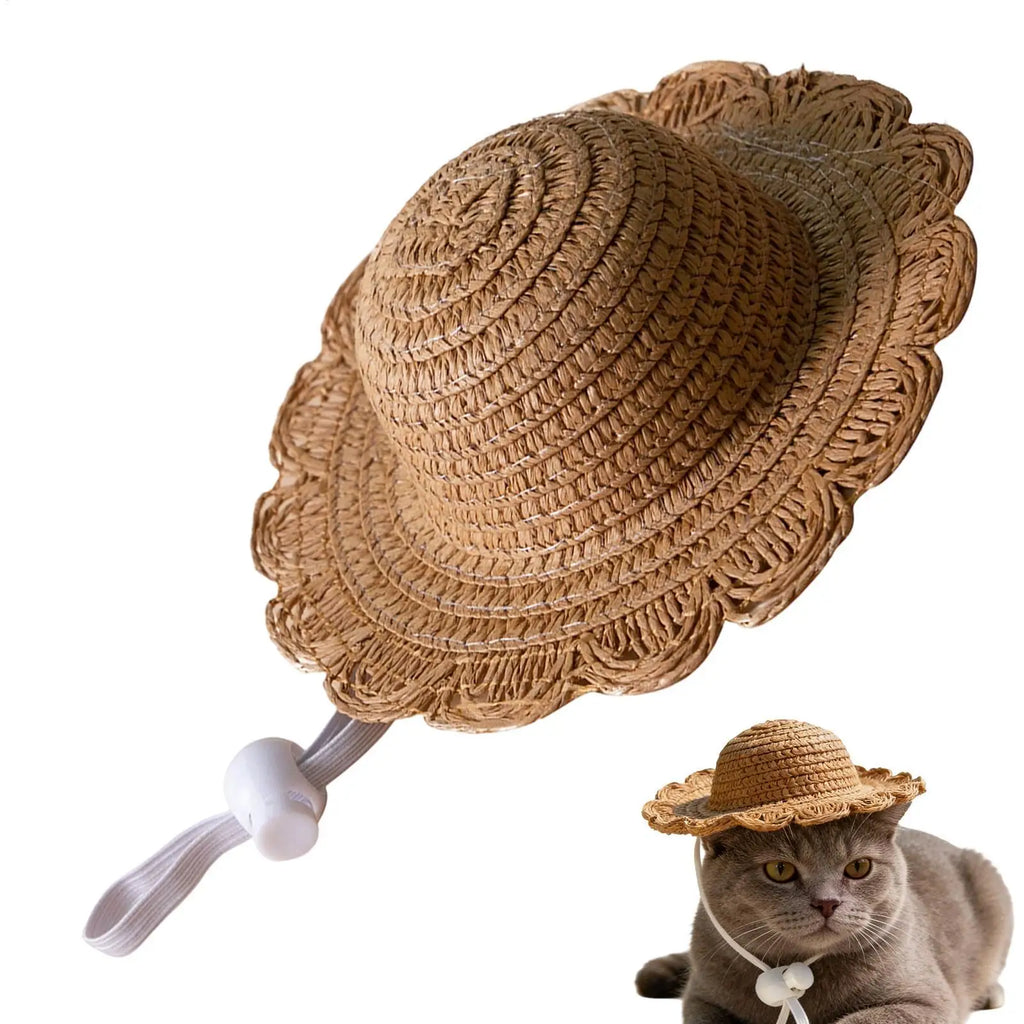 Adjustable Pet Straw Hat for Small Dogs & Cats | Sun Cap