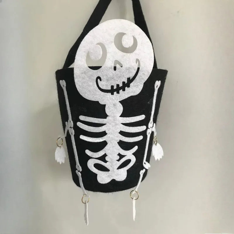 Halloween Theme Candy Bucket Bag Portable Basket Kids Trick Supports