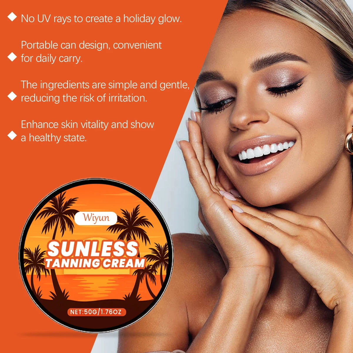 WIYUN Sunless Self Tanner Cream – Natural Bronze Glow 50g