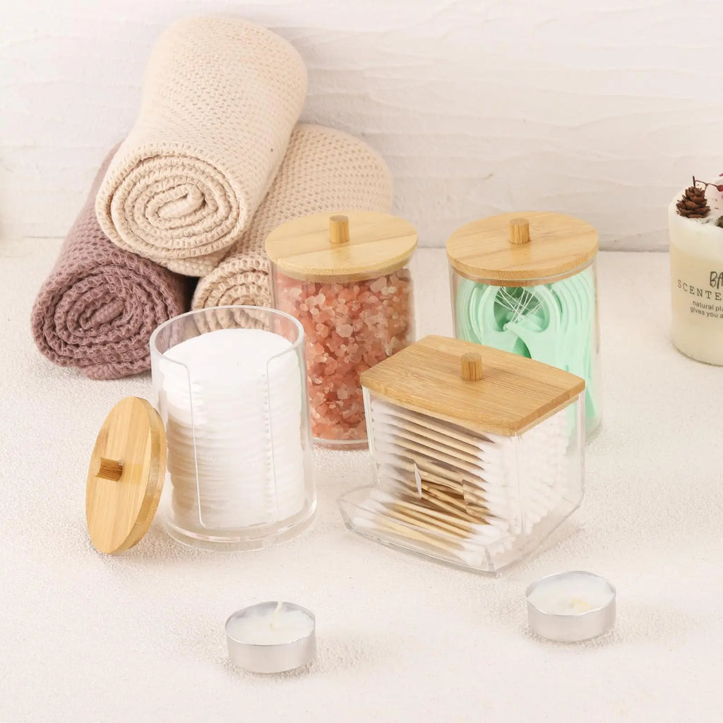 Cotton Swab Holder Dispenser Apothecary Jars Restroom Bathroom