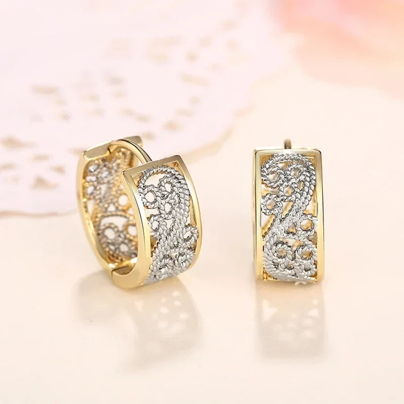 Huitan Two-Tone Hollow Hoop Earrings | Women's Fashion Jewelry