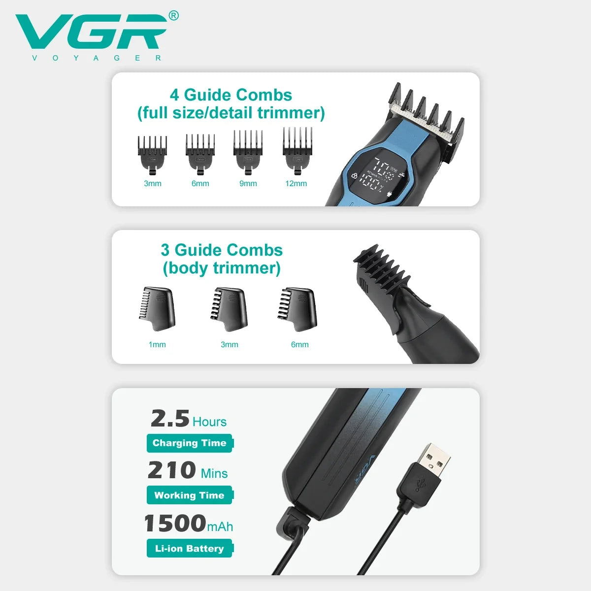 VGR V-173 Men's Hair Clipper & 5-in-1 Grooming Trimmer Set