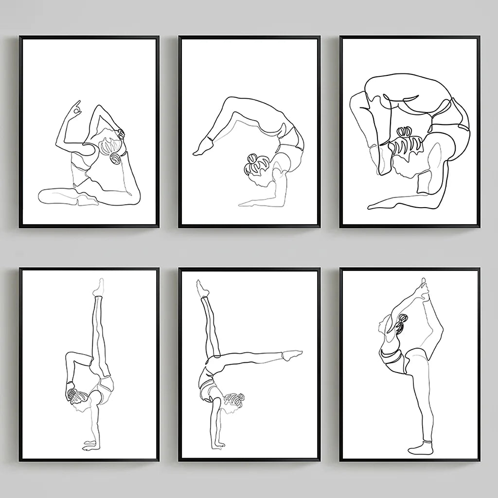 Black & White Yoga Woman Canvas Wall Art | Nordic Minimalist