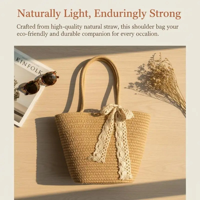 Woven Straw Tote Bag – Lightweight Beach & Shopping Bag