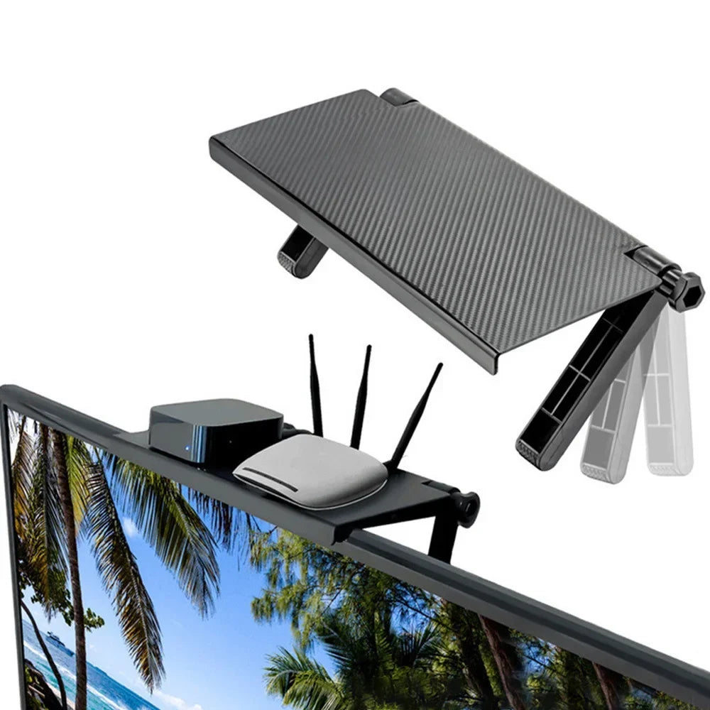 TV Monitor Top Shelf Organizer – Foldable 2-Tier Storage Rack