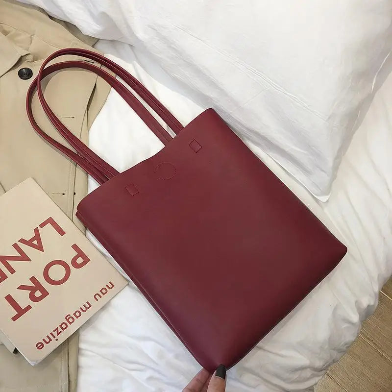 Korean PU Leather Tote Shoulder Bag – Large Capacity for Women