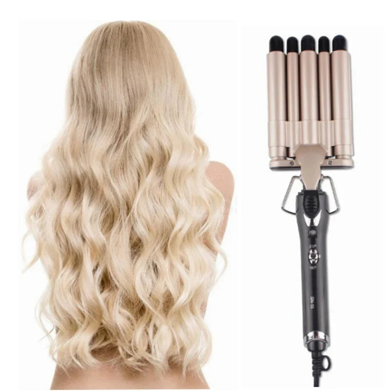 5-Tube Ceramic Wave Curling Iron | Fast-Heat Hair Waver