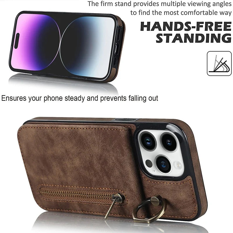 Case Iphone 15 Max Pocket Magsafe Card 16 Leather Credit Cards