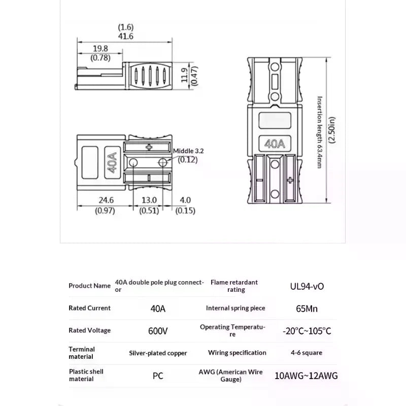 40A 600V Battery Power Connector Plug – Forklift & Industrial