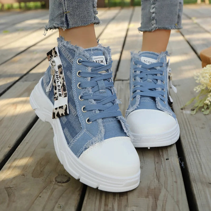 UXST Women's Canvas High-Top Sneakers | Thick Sole Casual Shoe