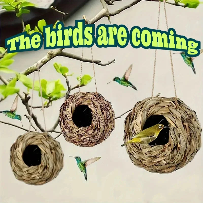 Handwoven Reed Grass Bird Nest House – Hanging Woven Birdhouse
