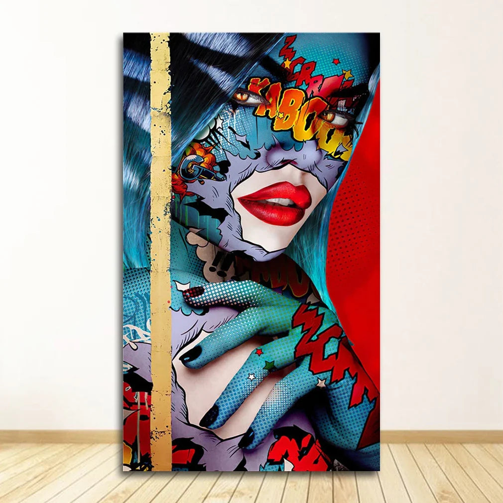 Graffiti Women Portrait Canvas Wall Art | Modern Unframed Poster
