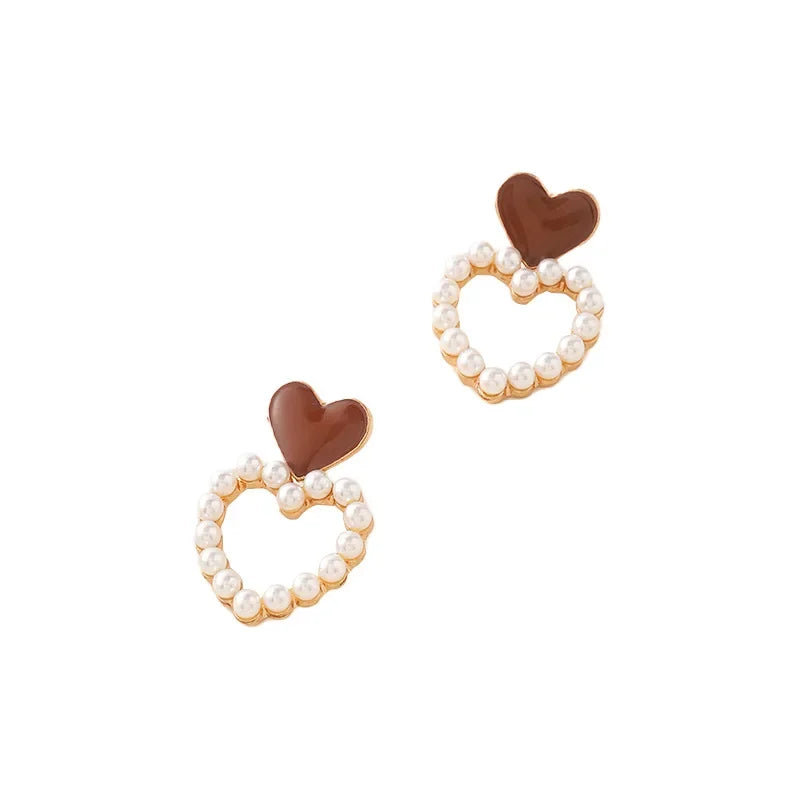 French Retro Burgundy Heart Stud Earrings | S925 Silver Needle