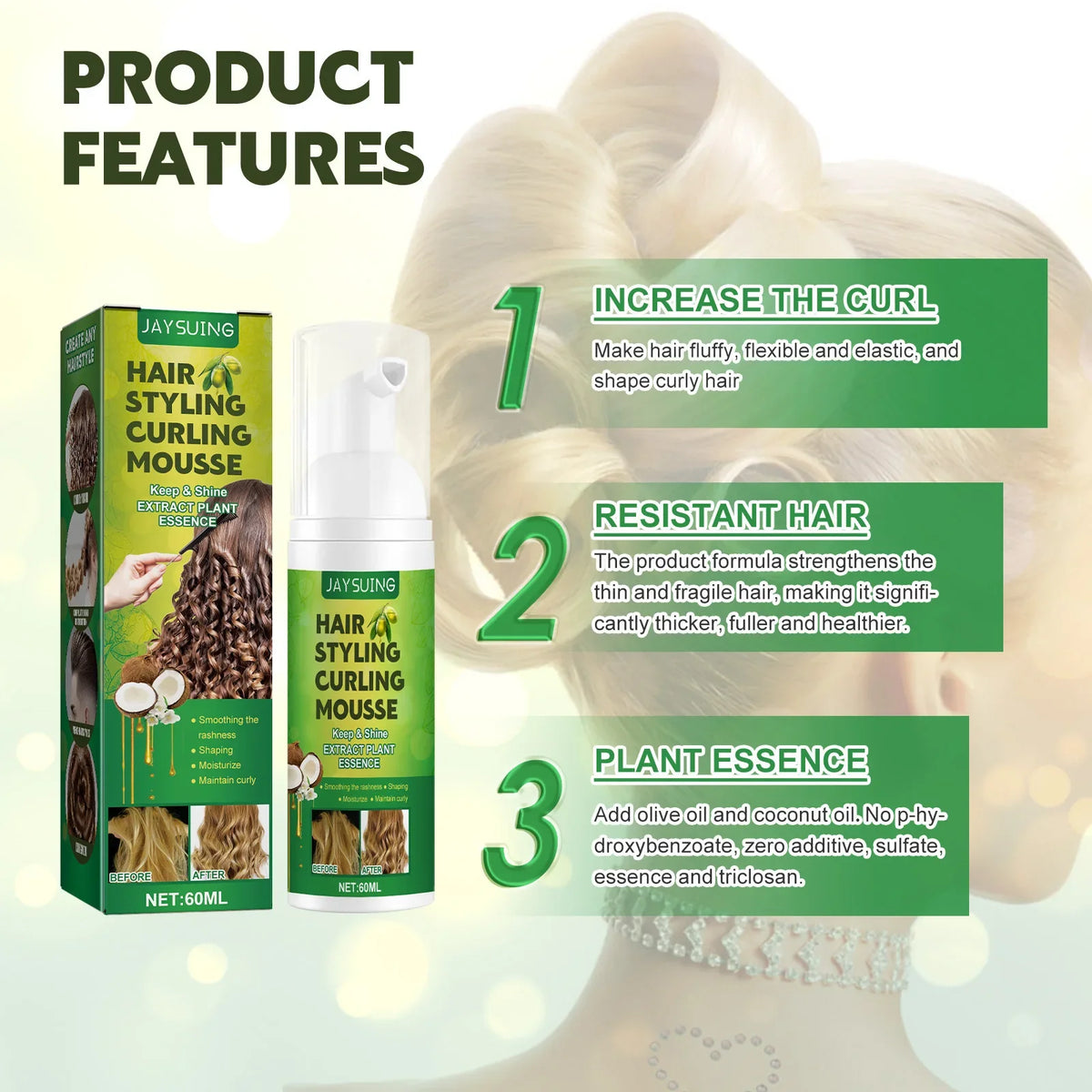 Jaysuing Curly Hair Mousse – Lasting Hold & Frizz-Free Curls