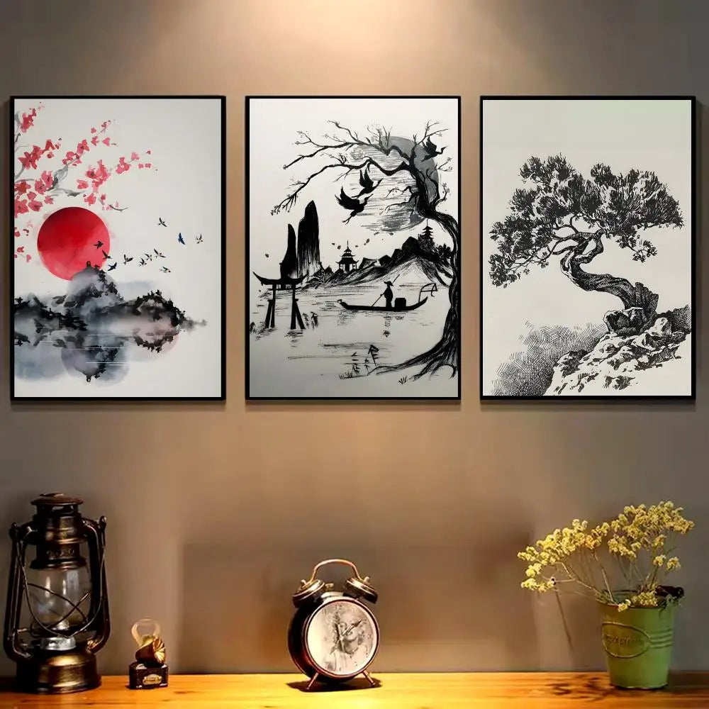 Landscape Ink Calligraphy HD Canvas Wall Art | Home Decor