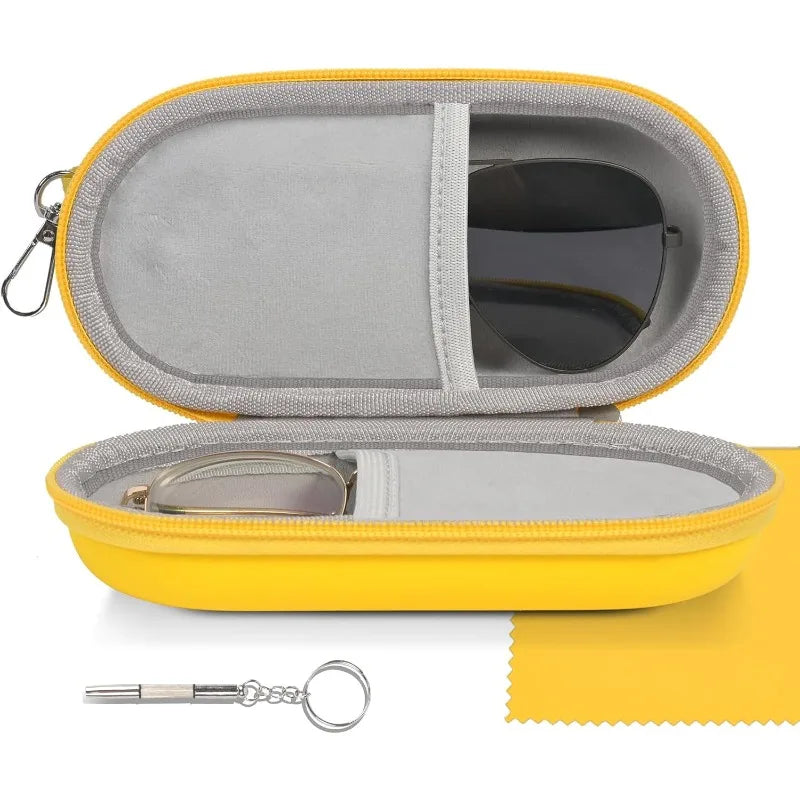 Double Mirror Box Eyewear Storage Glasses Clip Zipper Closure