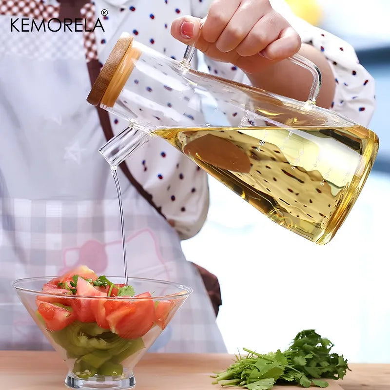 KEMORELA 900ml Glass Oil Bottle with Handle | PVC-Free Kitchen