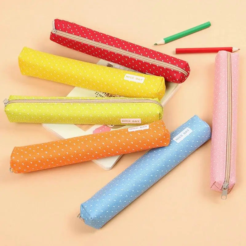 Kawaii Canvas Zipper Pencil Case – Cute Dot Stationery Bag