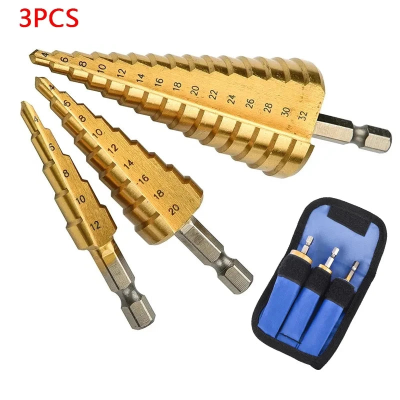 HSS Titanium Step Drill Bit Set | Wood & Metal Hole Cutter