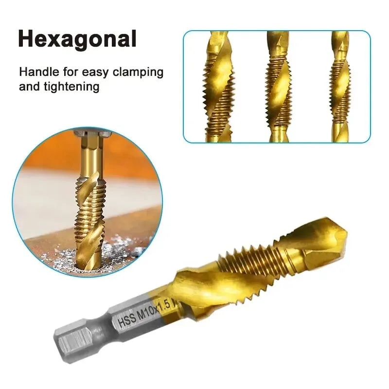 6-Piece HSS Titanium Tap & Drill Integrated Set | Gold Coat