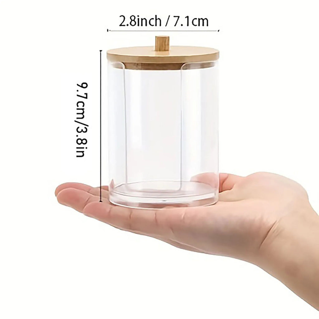 Cotton Round Pad Dispenser Bamboo Lid Transparent Small Clear Acrylic