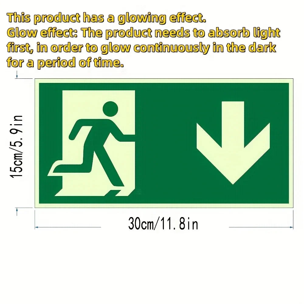 1 Luminous Exit Sign Sticker Emergency Evacuation Safety Wall