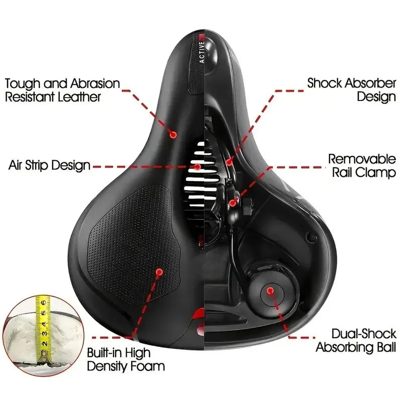 Dual Shock-absorbing Ball Memory Foam Waterproof Wide Bike Saddle