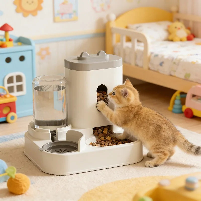 Automatic Pet Feeder Water Dispenser Large Capacity Raised Food Bowl