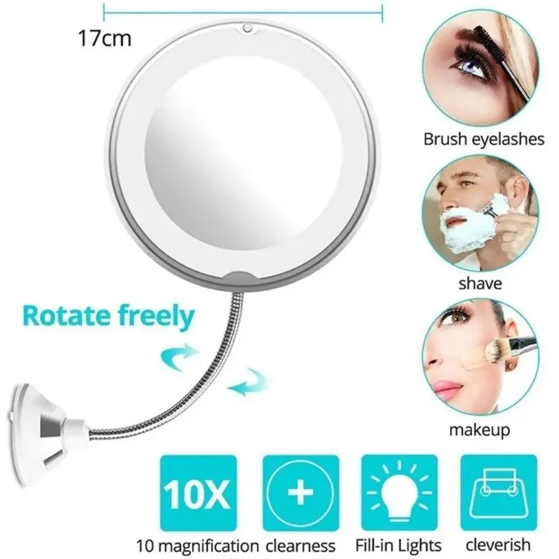 10X LED Magnifying Makeup Mirror | Gooseneck Suction Cup