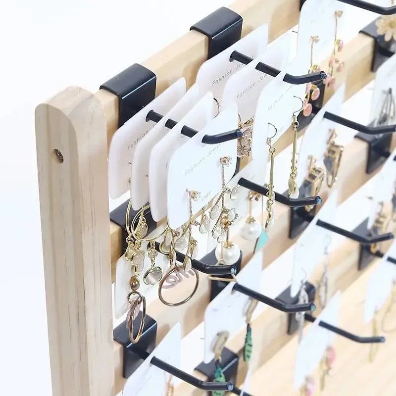 Solid Wood Jewelry Display Rack with Hooks | Multi-Tier Organizer