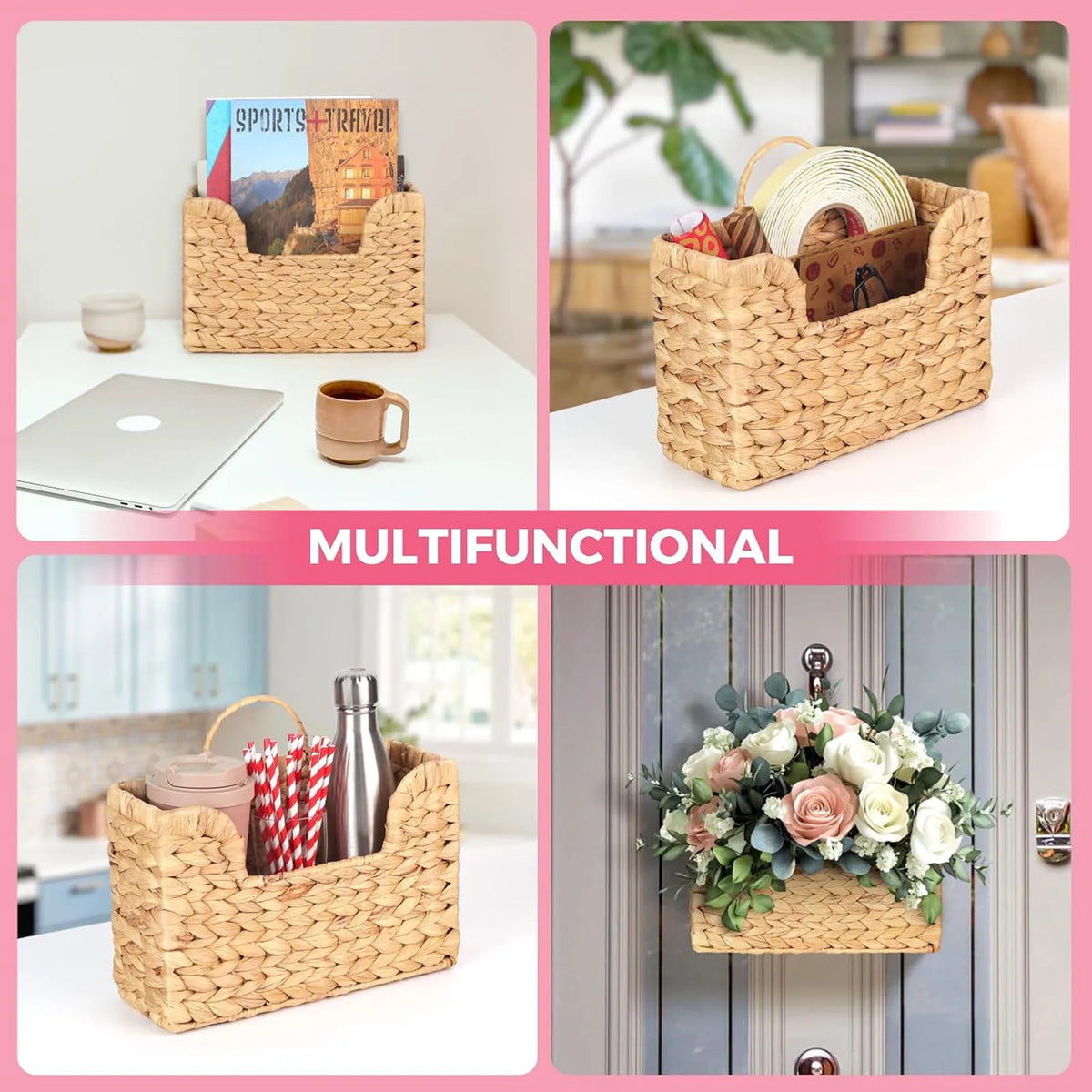 Boho Woven Wall Hanging Basket & Rattan Magazine Holder