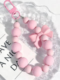 Pink Pearl Bow Keychain – Beaded Phone Charm & Bag Pendant