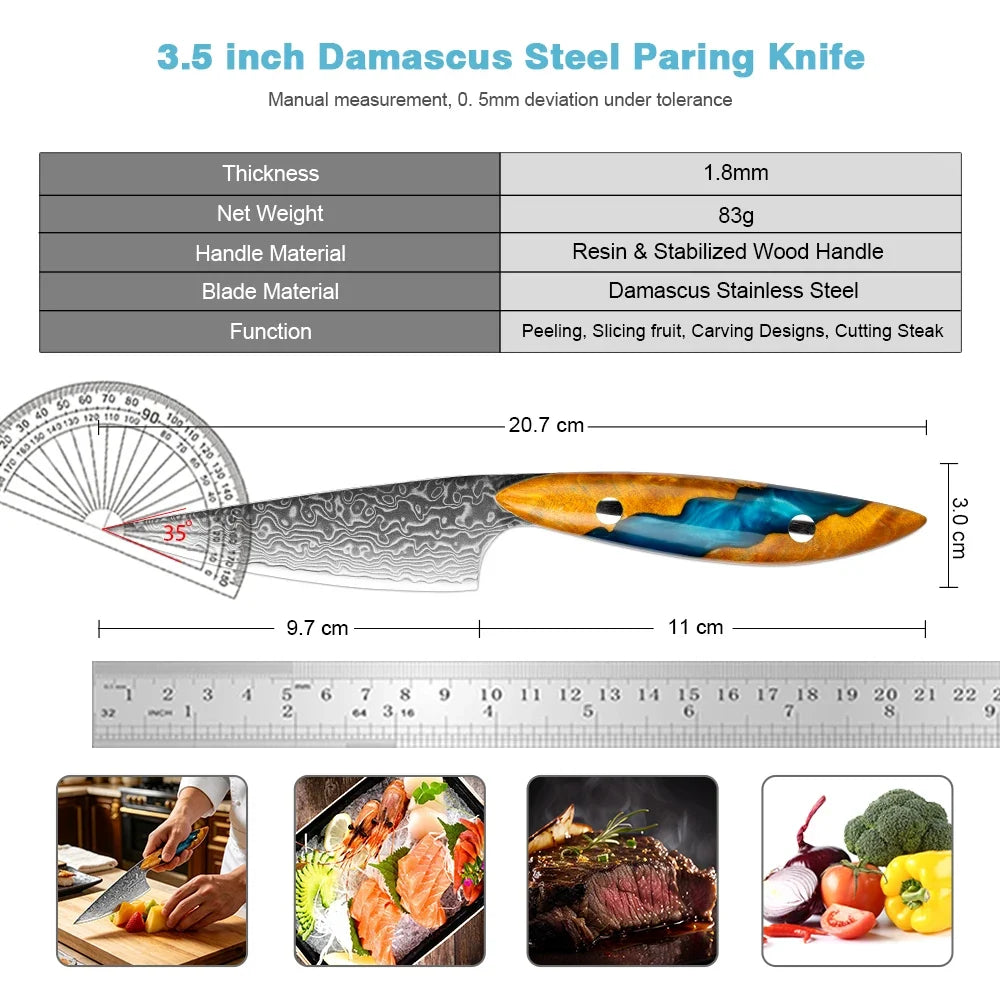 XITUO 3.5" Damascus Paring Knife – Japanese Steel Fruit Carving