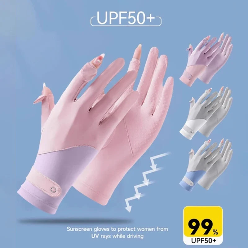 Summer Sunscreen Gloves Women Thin Ice Silk Anti-ultraviolet Dew
