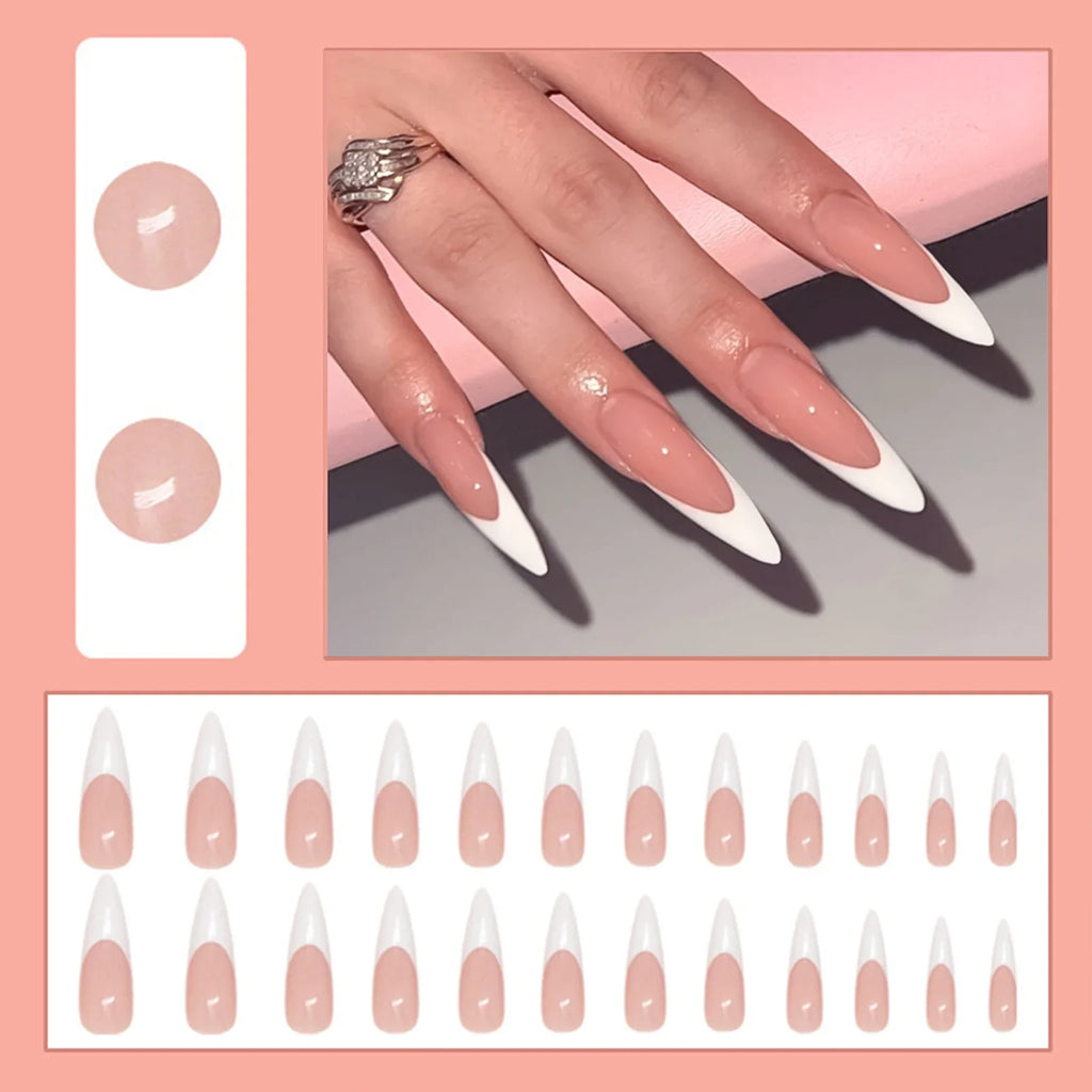 Spicy Girl False Nails Pointed Tip Press Classic White French Fake