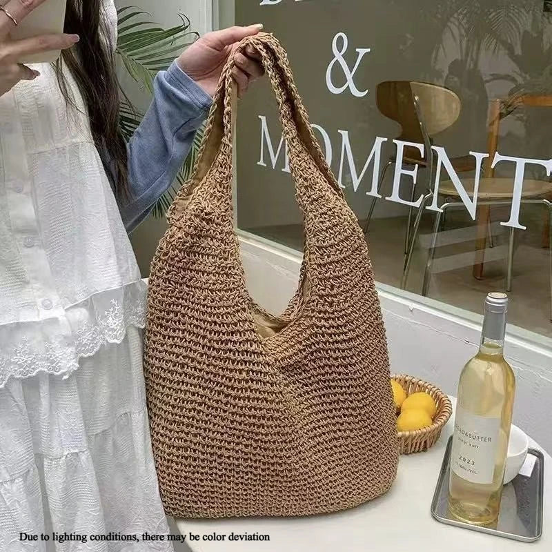 Women's Woven Straw Tote Bag – Large Beach Shoulder Handbag