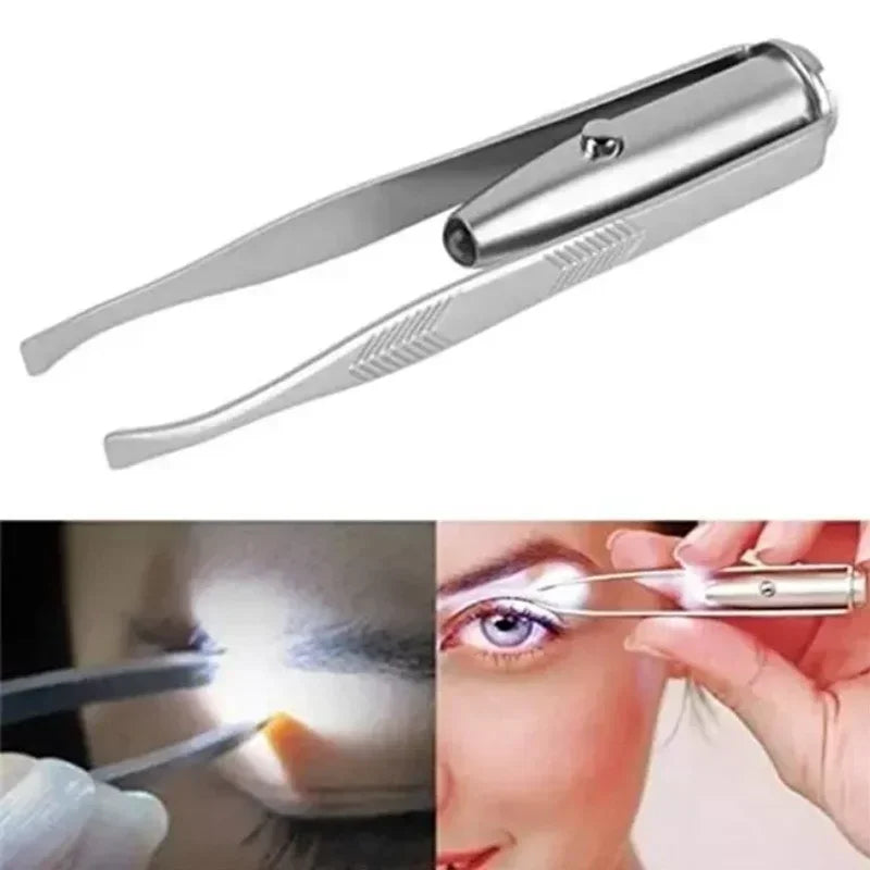 LED Lighted Eyebrow Tweezers – 5pcs Stainless Steel Set