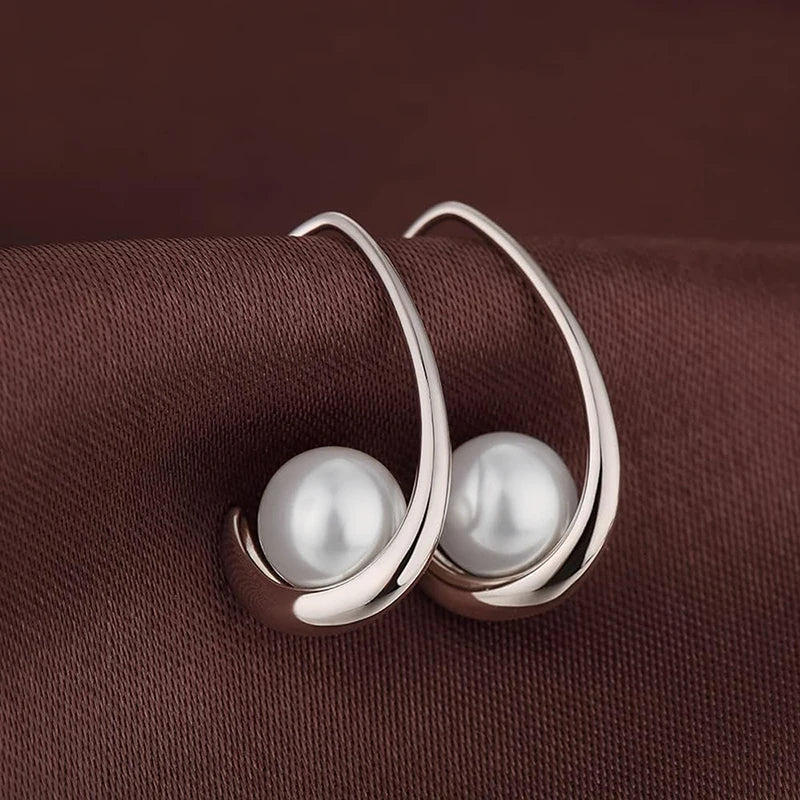 Huitan Simulated Pearl Drop Earrings – Elegant Women's Jewelry