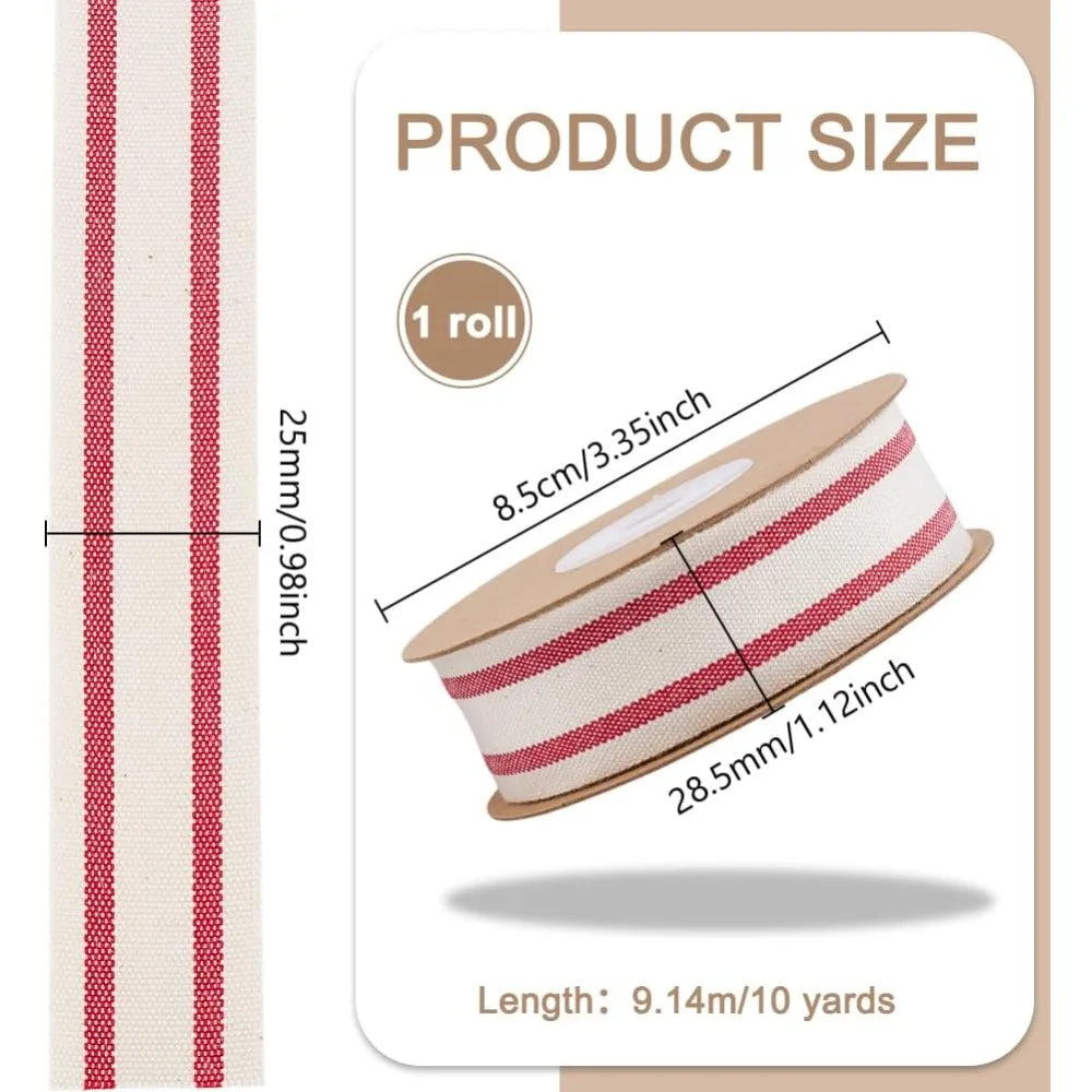 Dark Red Striped Cotton Ribbon – 1 Inch x 10 Yards DIY Craft