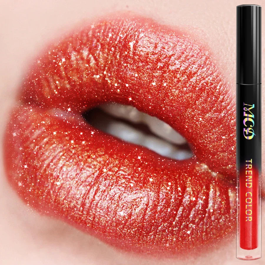 MCD 15-Shade Glitter Lip Gloss | Pearl Shimmer Liquid Lipstick