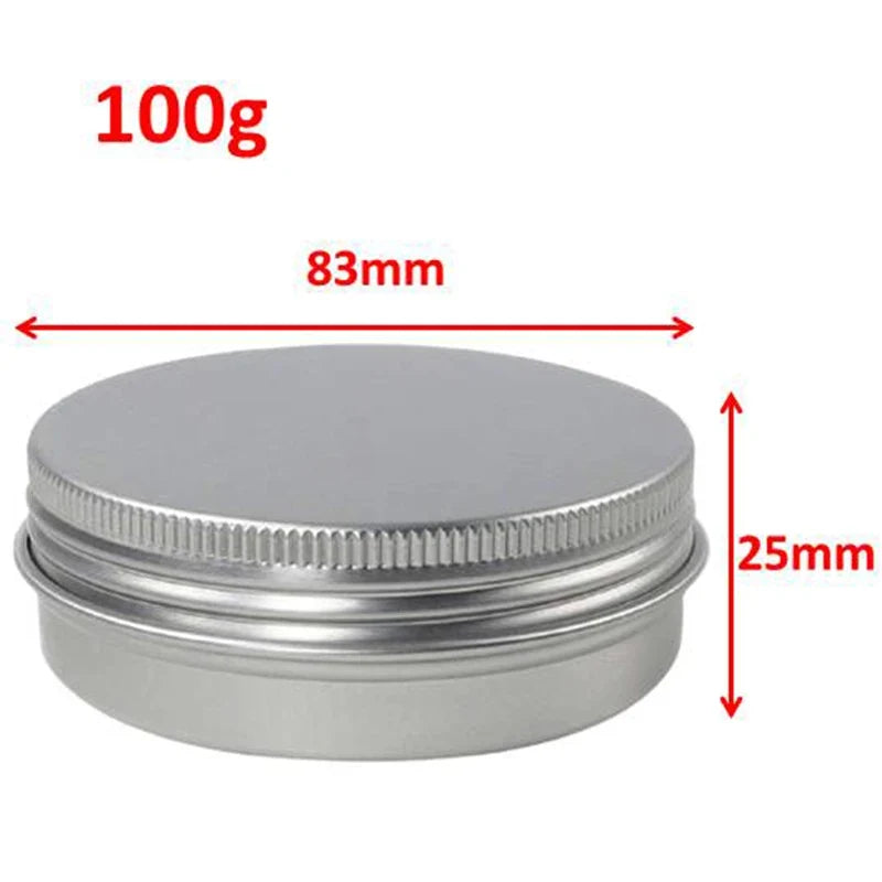 Metal Round Tins Aluminum Empty Silver Cans Screw Lid Jars Salve