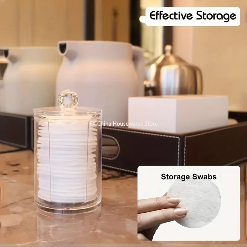 1 Makeup Organizer Round Clear Acrylic Cotton Pad Swab Holder Box Pads
