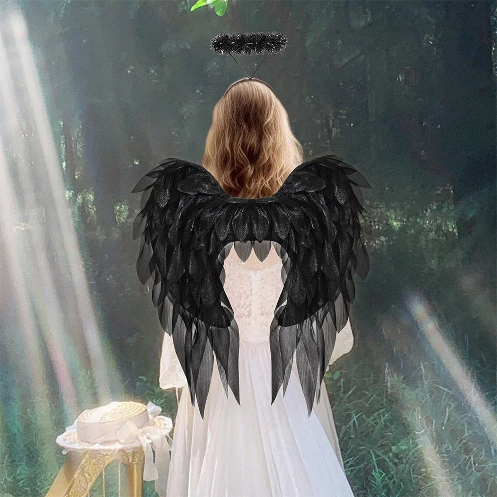 White Black Angel Wing Real Feather Fairy Dance Party Christmas