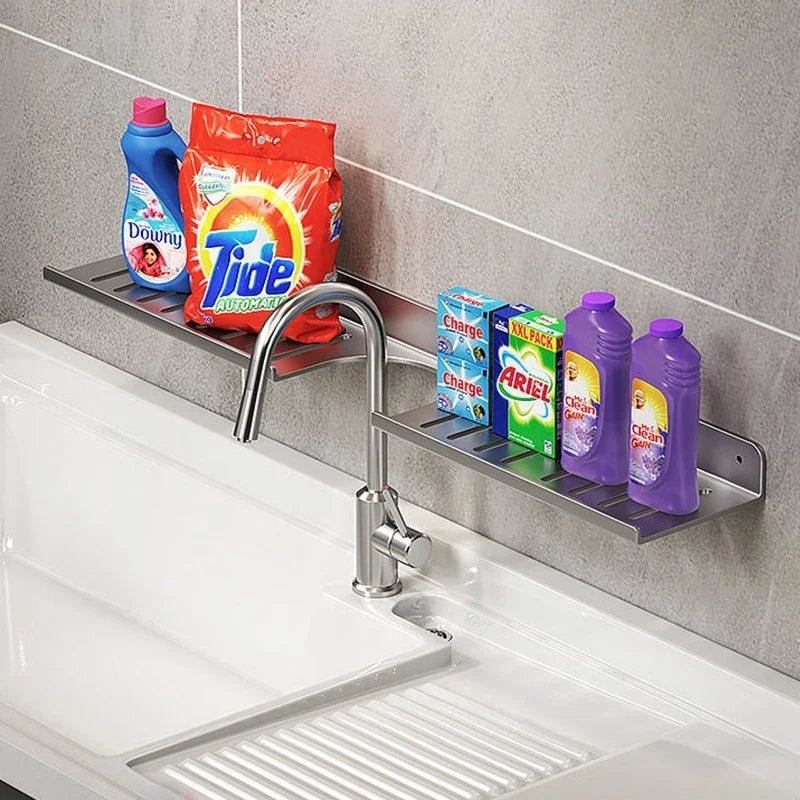 Metal Bathroom Faucet Storage Tray & Wall-Mount Rack