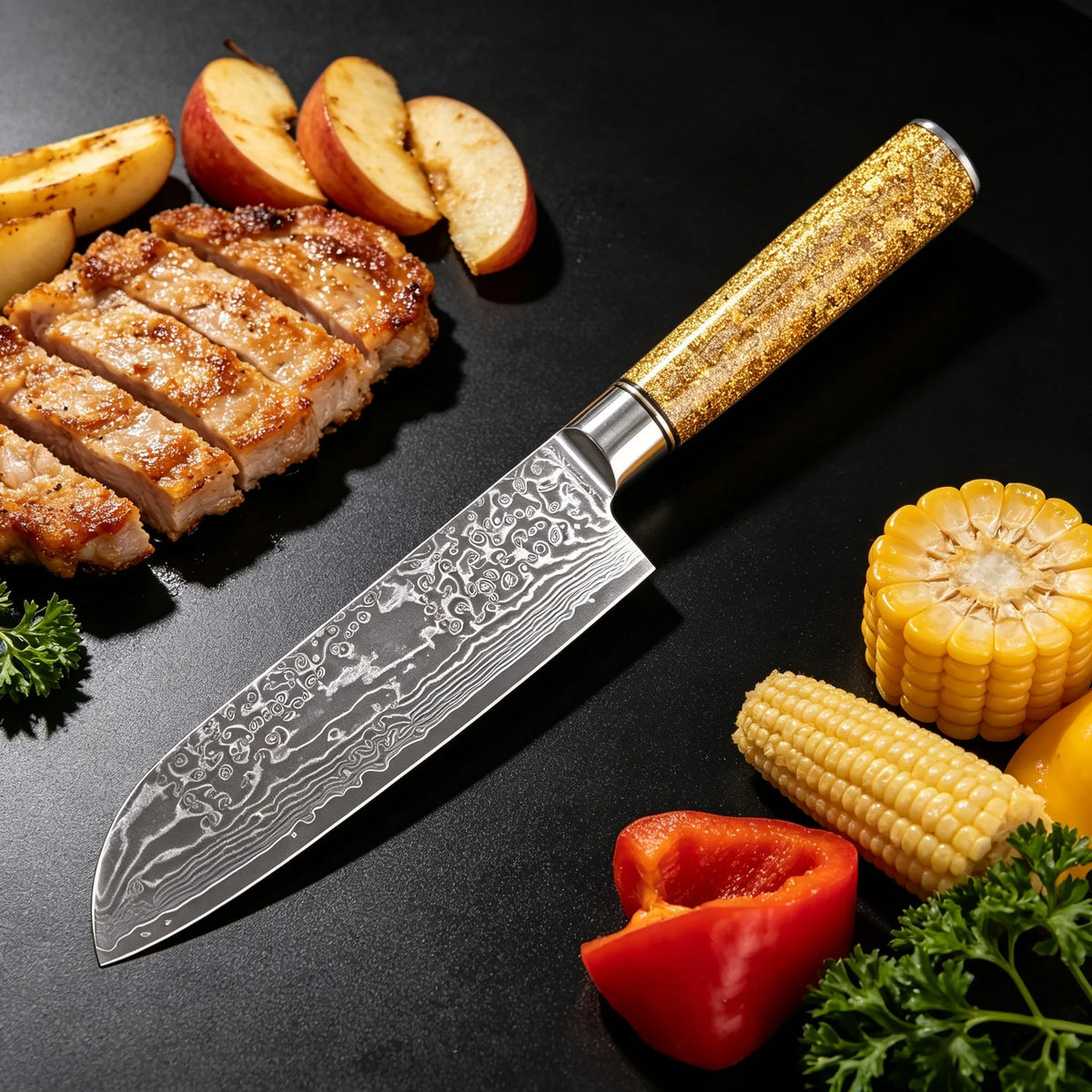 67-Layer Damascus Steel Santoku Knife | Sharp Chef Knife