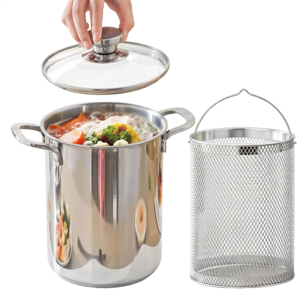 4L Stainless Steel Pasta Pot with Strainer & Lid | Deep Fryer