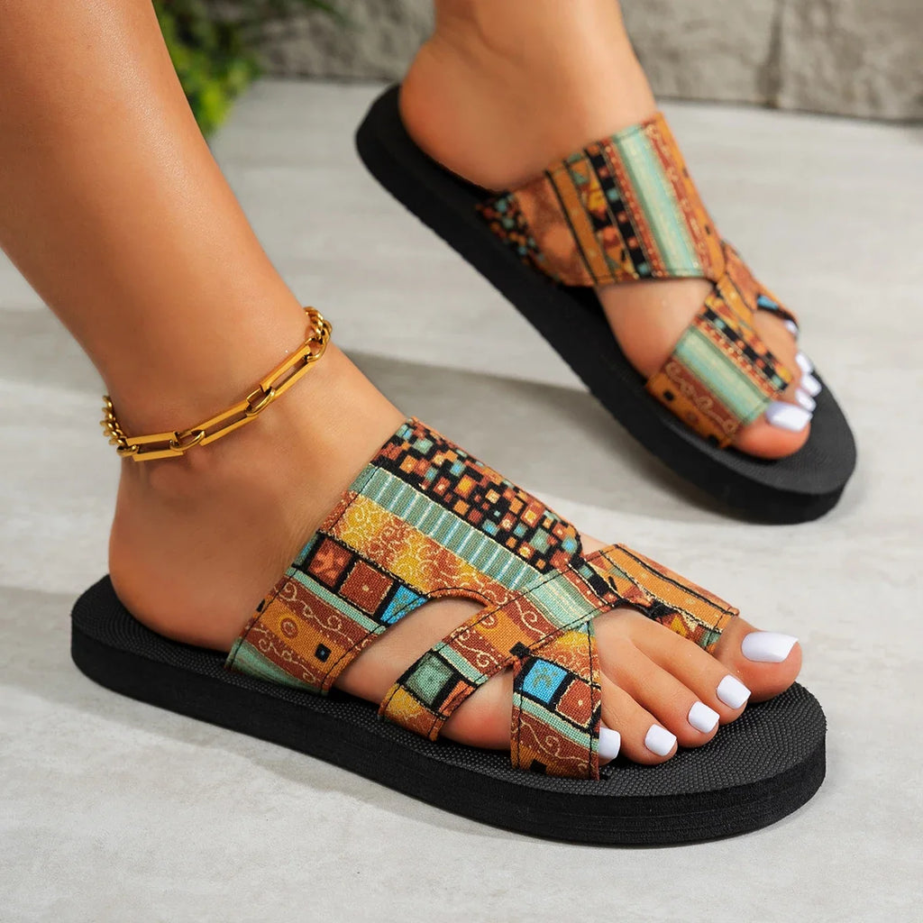 Women's Ethnic Open Toe Slip-On Beach Sandals | Sizes 5–14