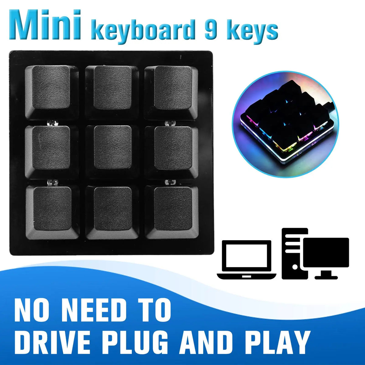 BUDI 9-Key RGB Programmable Macro Mechanical Keypad | USB DIY