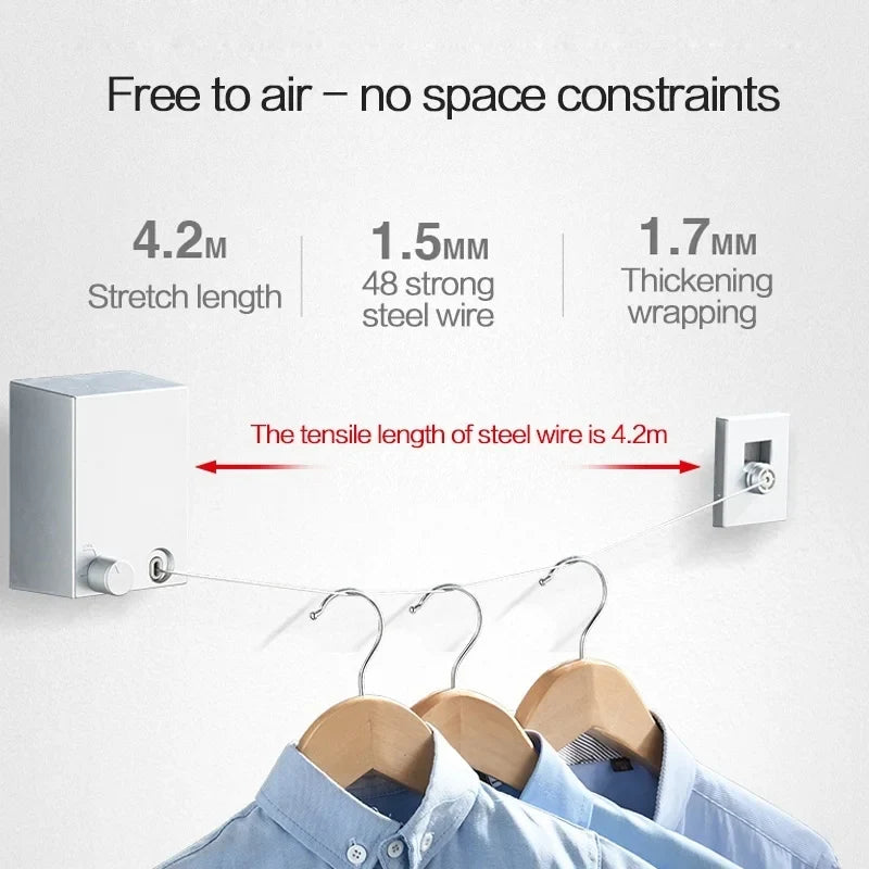 Retractable Clothesline Wall-Mount Space-Saving Clothes Drying Rack